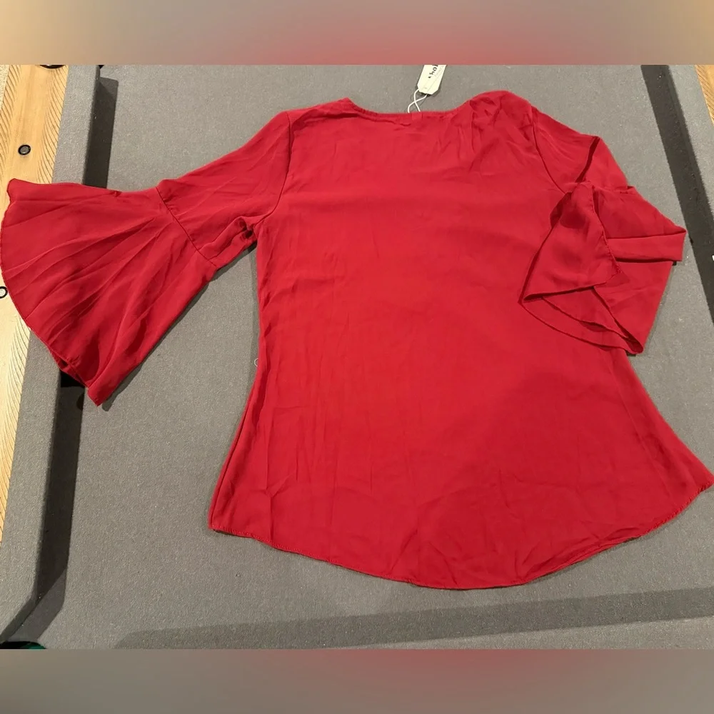 Abollria Red Blouse NWT | Bell Sleeve Top | Holiday / Work / Party - Picture 3 of 11